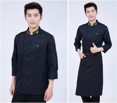 Tops and aprons Высокое качество шеф-повар униформа с длинным и короткий рукав Для мужчин Еда услуги одежда для приготовления пищи 4-Цвет рубашка для шеф-повара - Цвет: Tops and aprons