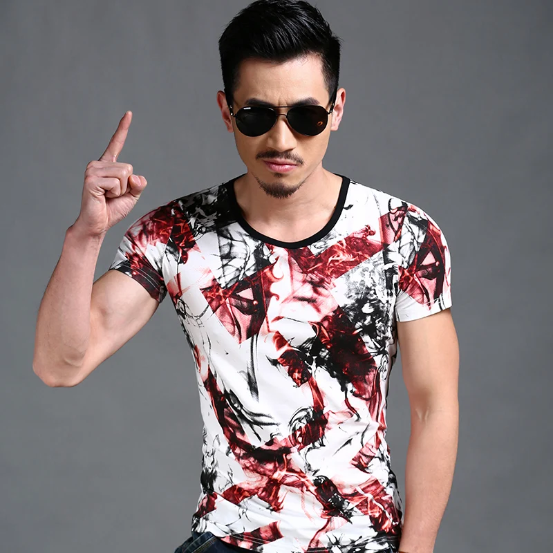 Short Sleeve Cotton O Neck Print Male T Shirt Tees Summer Fashion Brand Designer Clothing