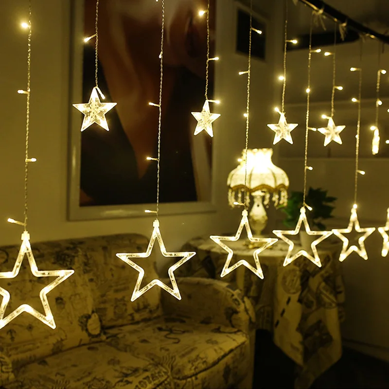 

AC 220V Holiday Lighting LED Fairy Star Curtain String luminarias Garland Decoration Christmas Wedding Light 4M