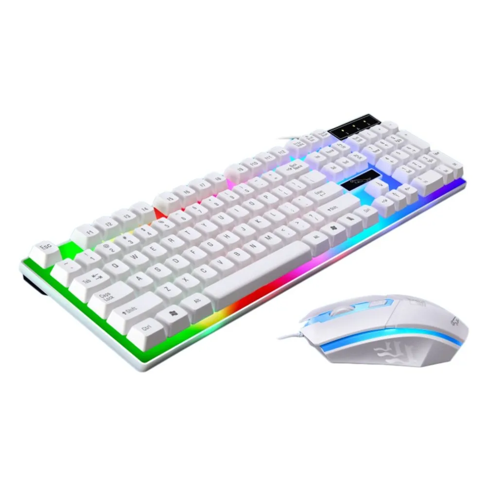

Game Luminous Wired USB Mouse and Keyboard Suit With Rainbow Backlight LED Lights Ergonomic Mechanical Keyboard Gaming Mouse