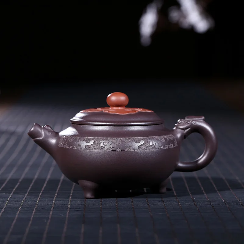 Фиолетовая глина yixing pot Подлинная ручная НЕОБРАБОТАННАЯ руда старый из фиолетовой глины штатив дракон горшок кунгфу Чайный горшок чайный