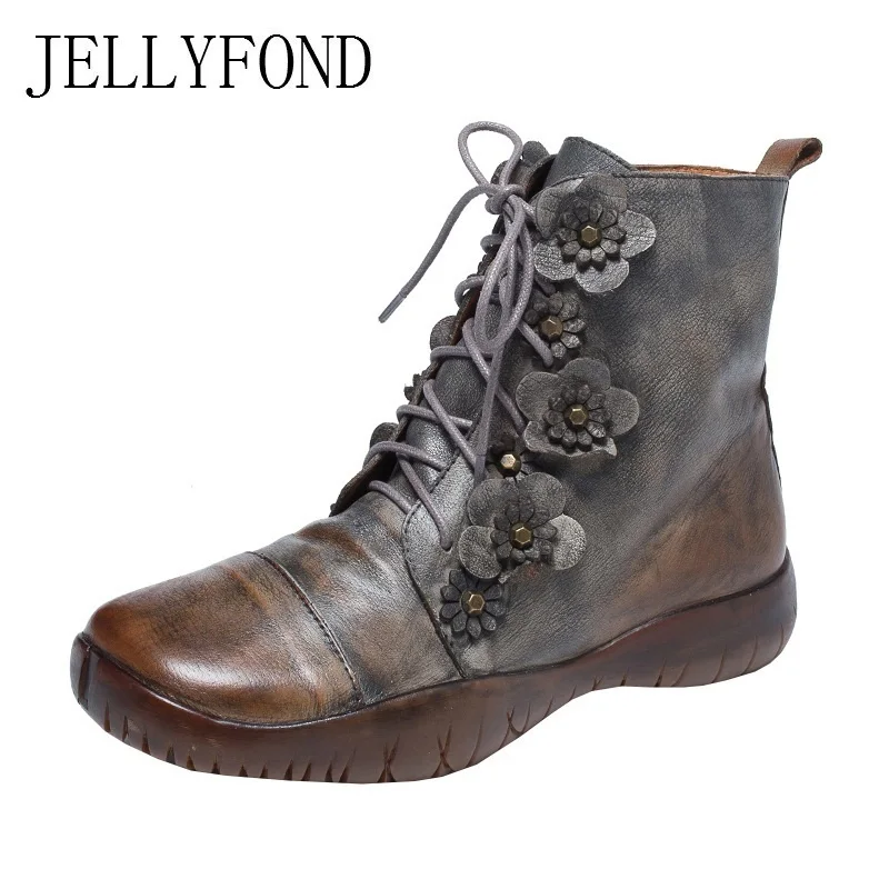 JELLYFOND Handmade Flower Flat Boots Genuine Leather Ankle Boots Women 2018 Vintage Autumn Lace Up Punk Combat Boot Martin Shoes JELLYFOND Handmade Flower Flat Boots Genuine Leather Ankle Boots Women 2018 Vintage Autumn Lace Up Punk Combat Boot Martin Shoes