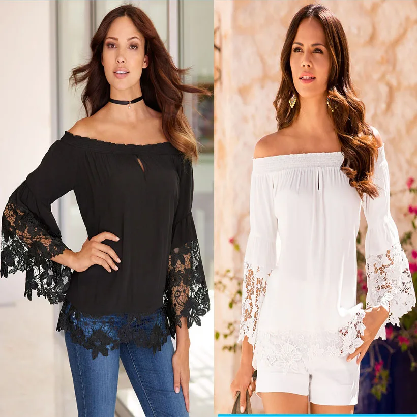 

Women Long Sleeve off shoulder lace Shirt Casual t-shirt Tops lady loose Shirt 2018 new fashion female autumn clothes blusa