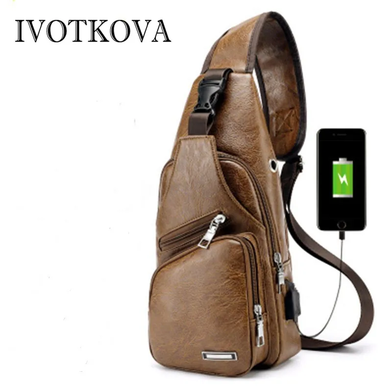 

IVOTKOVA Men's Fashion Crossbody Bag Theftproof Rotatable Button Open Leather Chest Bags Men Shoulder Bags Chest Waist Pack