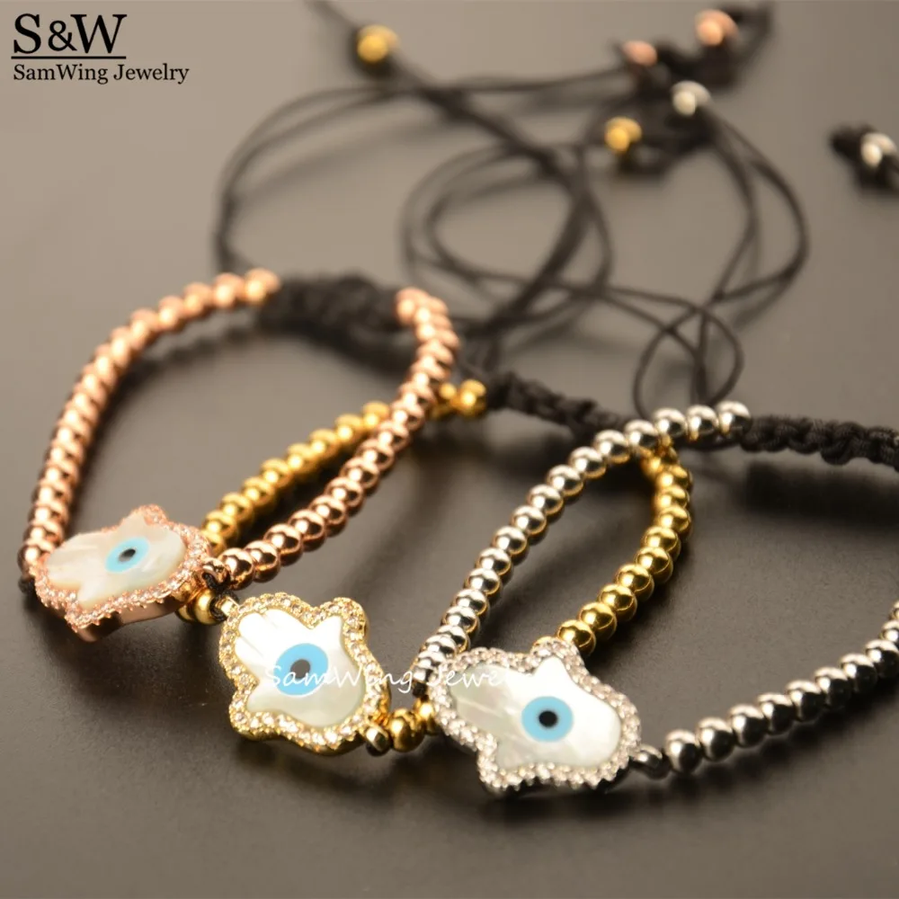 

5pcs/lot High quality beads macrame turkey eye hamsa bracelet fatima hand bracelet factory direct sale
