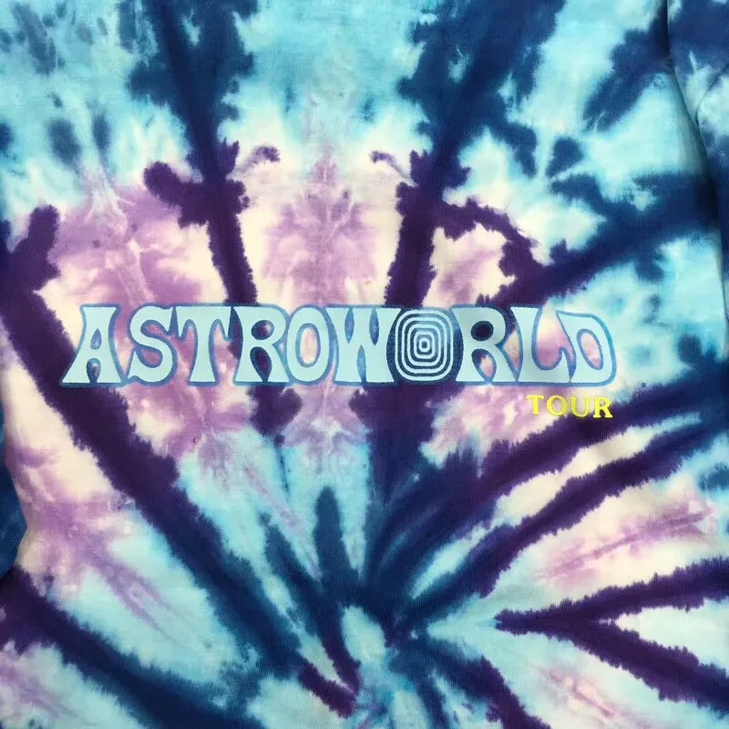 Новая ASTROWORLD Трэвиса Скотта TIE DYE футболка с длинным рукавом для мужчин и женщин 1:1 лучшее качество мода Casaul ASTROWORLD футболки