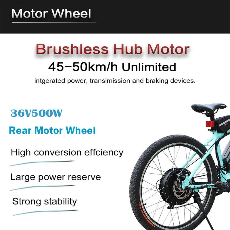 Top 36V500W Electric Bike Conversion Kit Rear Wheel Samsung/LG 36V Battery Brushless Gear Motor for 26"700C ebike bicicleta eléctr 2