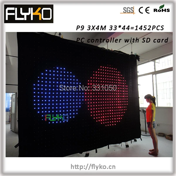 Free shippping 3m high 4mwide led stage video curtain wall screen | Лампы и освещение