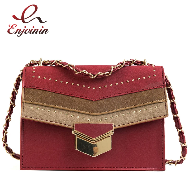 

Fashion Diamond Buckle Stitching Color Pu Leather Ladies Chain Purse Trend Shoulder Bag Women's Crossbody Mini Messenger Bag