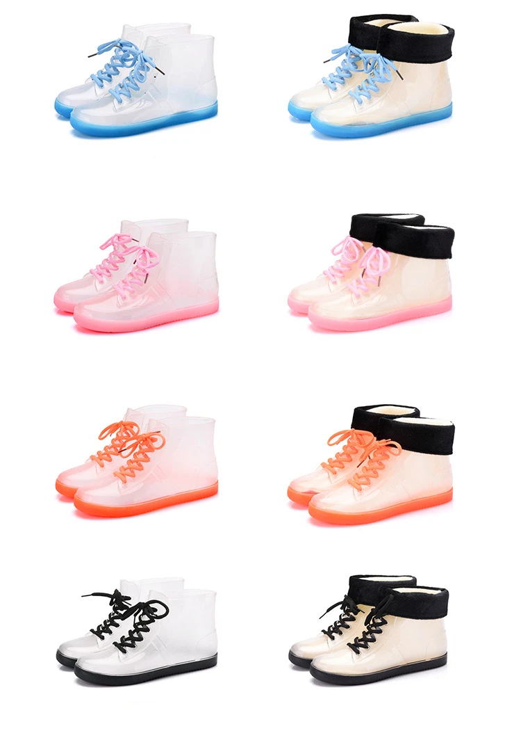 Wenjie brother/женские прозрачные дождевые ботинки из пвх; резиновые ботильоны на шнуровке; водонепроницаемые повседневные удобные женские Ботинки martin