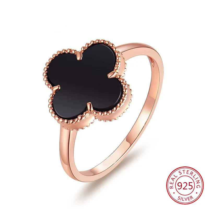 

S925 sterling silver this ring popular four-leaf clasp ring lucky herbivore ring opening design Christmas gift 2019 new hot