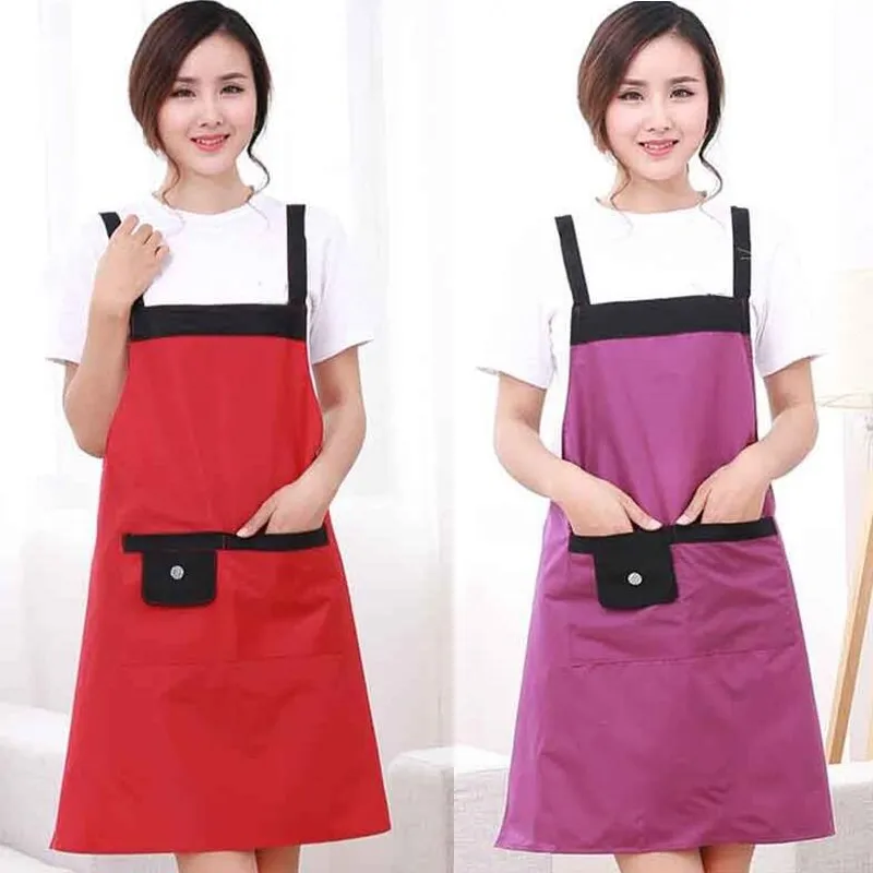 1Pcs Solid Color Waterproof Apron Woman Adult Bibs Home Cooking Baking