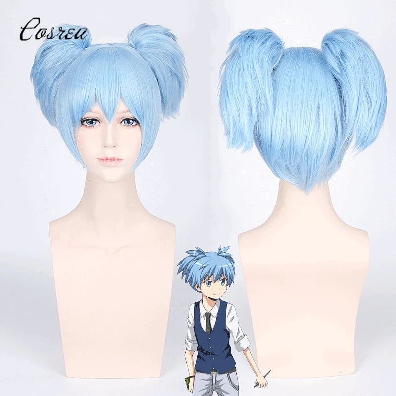 

Assassination Classroom Cosplay Blue Wig Hair Clip Ponytails Wigs Synthetic Wig Short Straight Wigs Two Shape Claw Shiota Nagisa