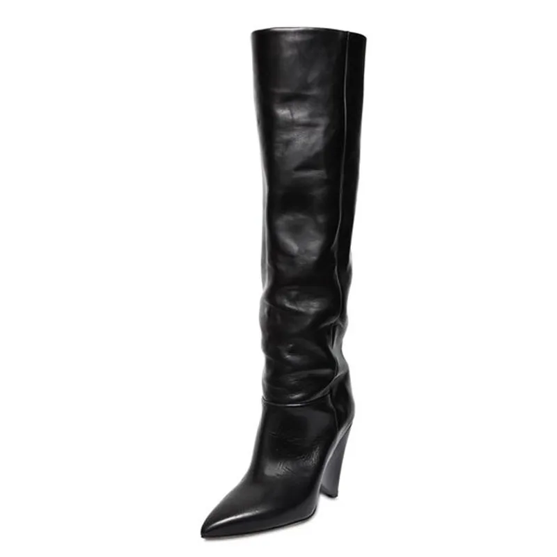 KemeKiss/женские сапоги на высоком каблуке; зимняя обувь с острым носком на шпильке; женские модные пикантные Сапоги выше колена; женская обувь; размеры 34-43 - Цвет: black1