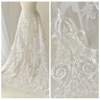 

130cm Wide Luxury European Plain Embroidery Tulle Lace Fabric Wedding Dress Handmade Diy Skirt Clothing Decoration Materials