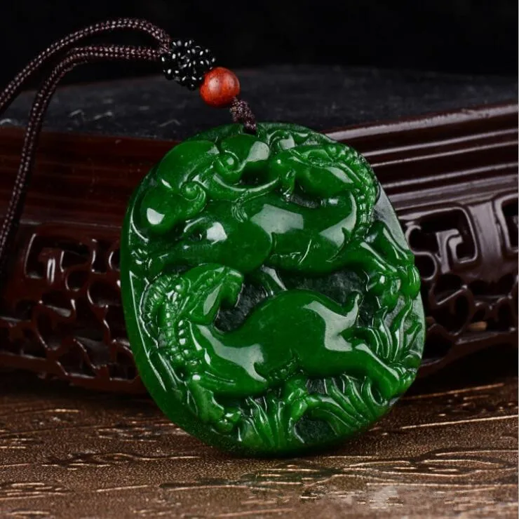50*38*10mm TJP Natural myanmar jadeite jade Gan qing Iron Dragon Zodiac