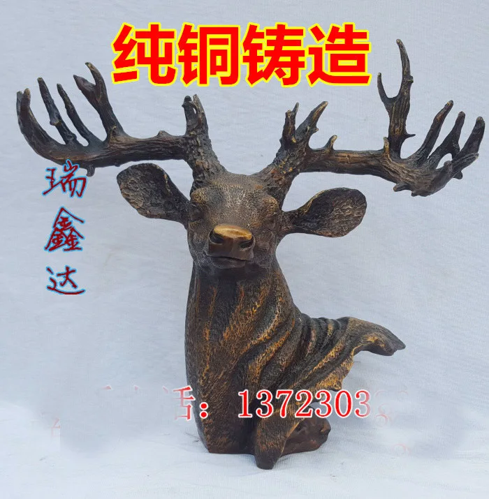 

39CM large # Office home FENG SHUI ART # efficacious Talisman Money Drawing Fortune elk deer Bronze statue