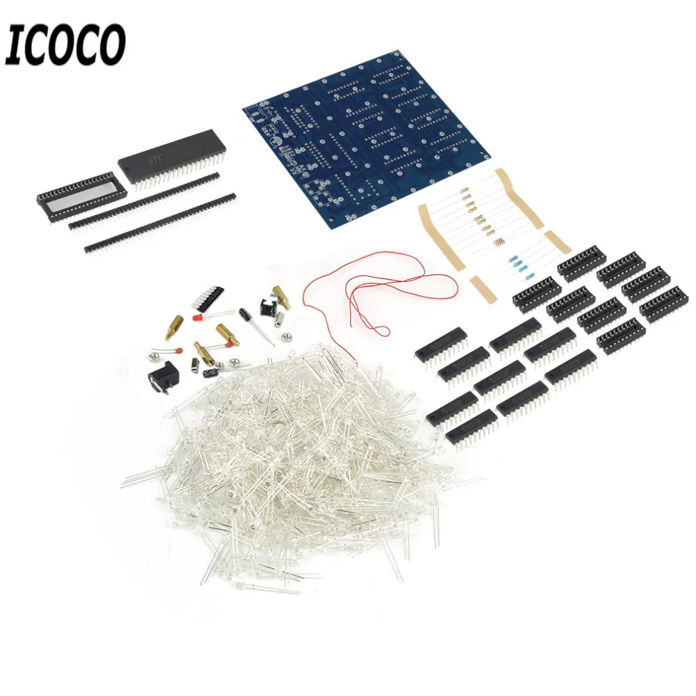 ICOCO 3D Квадрат DIY светодиодный куб комплект 8x8x8 3 мм синий/красный светильник