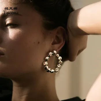 

Tocona Punk New Fashion Gold Color Stud Earrings Round Shape Simple Style For Women Ladies Praty Jewelry Accessories Gift 6864