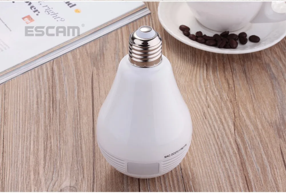 NEW ESCAM Watt QP135 Bulb Type Panoramic WIFI IP Camera H.264 1.3MP Two Way Audio Motion Detection Support 128G TF Card (27)