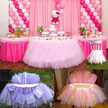 

Tutu Tulle Table Skirts Baby Shower Decoration for High Chair Home Textiles Party Supplies Pink Blue Event Party Supplies