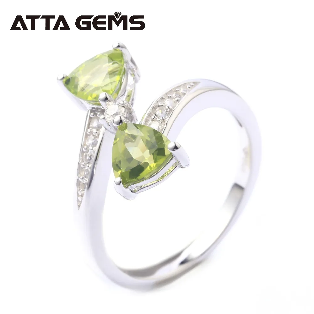 

Natural Peridot Sterling Silver Rings Faced Cut 2.8 Carats Natural Peridot August Birthstone Top Quality Stone Women's Ring