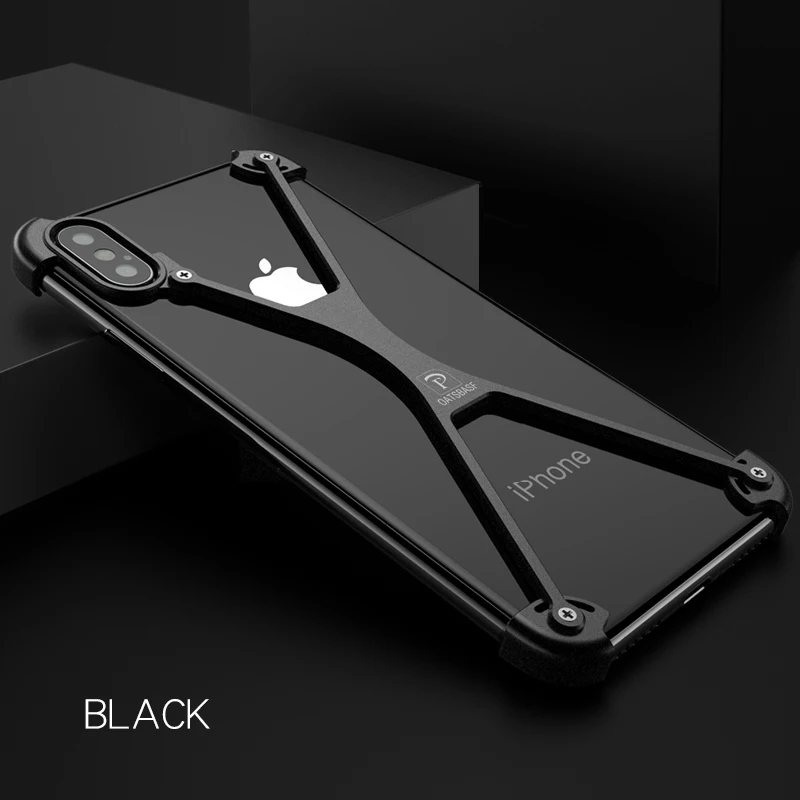 OATSBASF X форма с кольцом держатель чехол для iPhone XS оболочка для iPhone XS MAX чехол металлический бампер для iPhone X с подарочной стеклянной пленкой - Цвет: Black No ring
