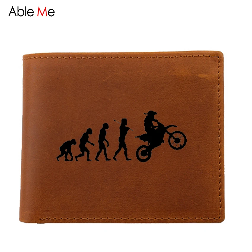 

custom high quality genuine leather wallet with pictures as gift walet with zip coin pocket Evolution Motocross Men Wallet