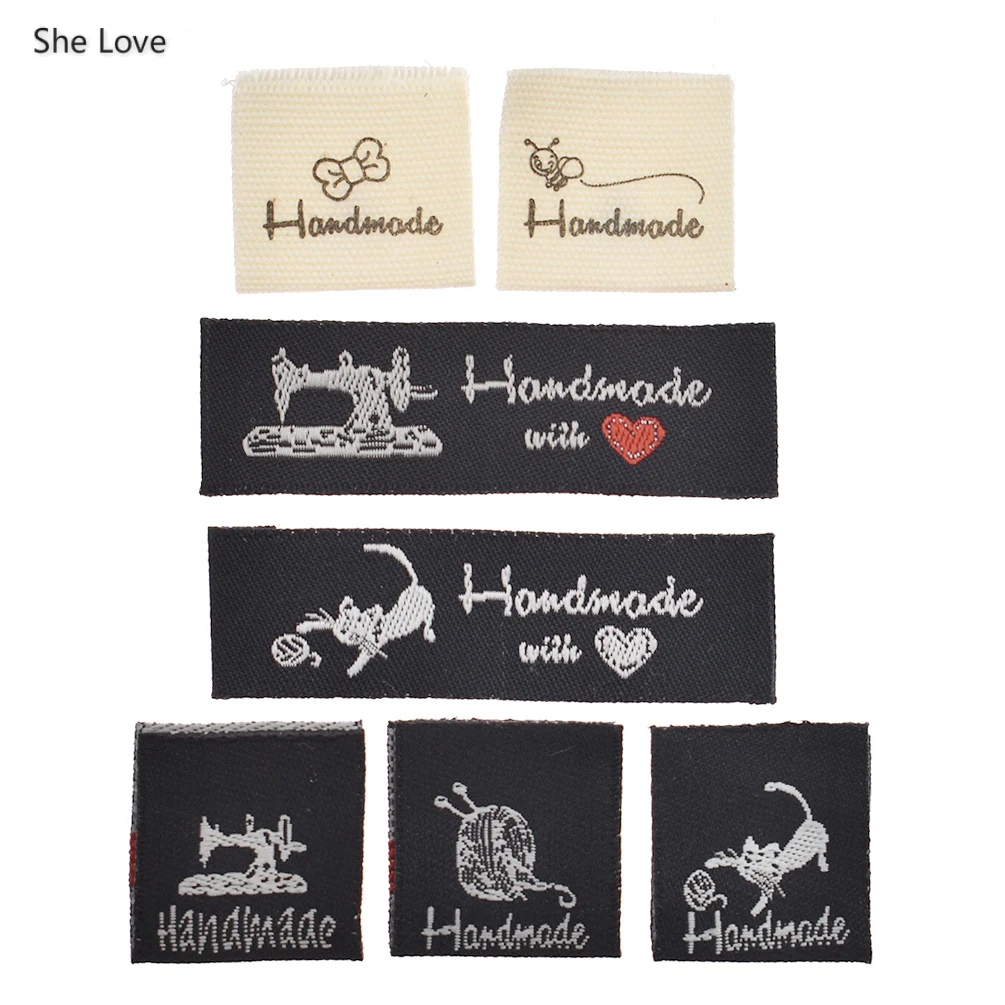 

She Love 50Pcs/lot Handmade With Heart Labels Hand Made Tags For Diy Clothing Sewing Garment Accessories