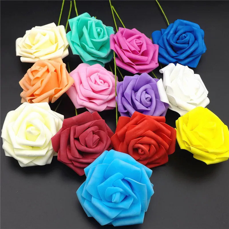 

18 Colors 10 Heads 8cm Artificial Rose Flowers Wedding Bride Bouquet PE Foam DIY Home Decoration Foam Flowers Roses