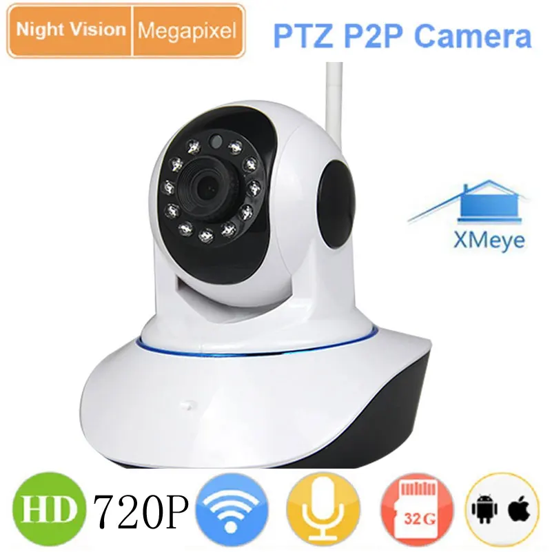 1.0MP 720P HD Night Vision Wireless WiFi Pan Tilt P2P XMeye IP Camera IR-CUT Network P/T SD Card Video Indoor CCTV Webcam Camera mini wifi ptz ip camera wireless hd 1080p webcam night vision audio pan tilt sd card surveillance network baby monitor video cam