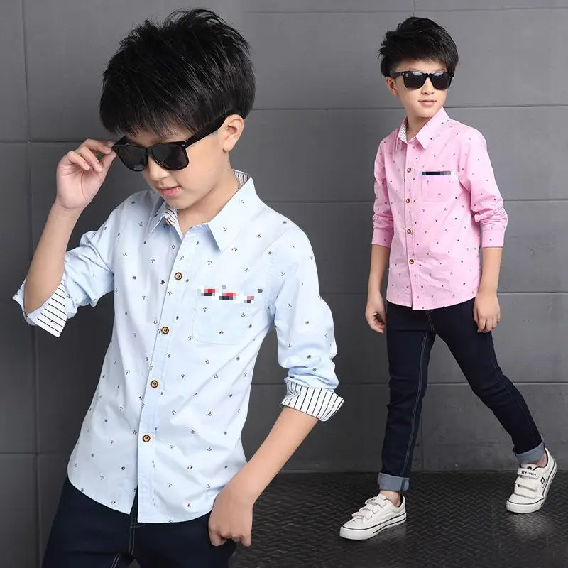 

2019 Boy Shirt Spring Print Korean Kids Clothes Boys Shirts Children Tops Teenager School Uniform Toddler Boy 12 Chemise Garcon