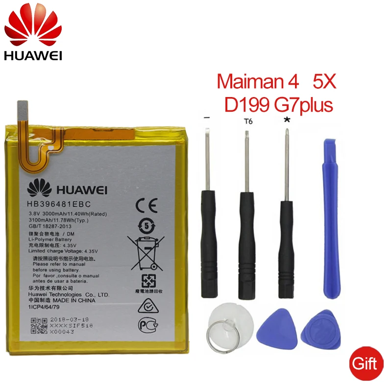 

Hua Wei Original Phone Battery HB396481EBC For Huawei ASCEND G7 PLUS HONOR 5X G8 G8X RIO L03 -UL00/TL00/AL00 3000mAh