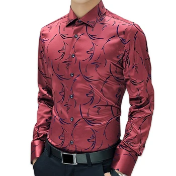 

drop shipping New Arrival Luxury Mens Formal Shirts Long Sleeve Floral Men Designer Dress Shirts PXP03