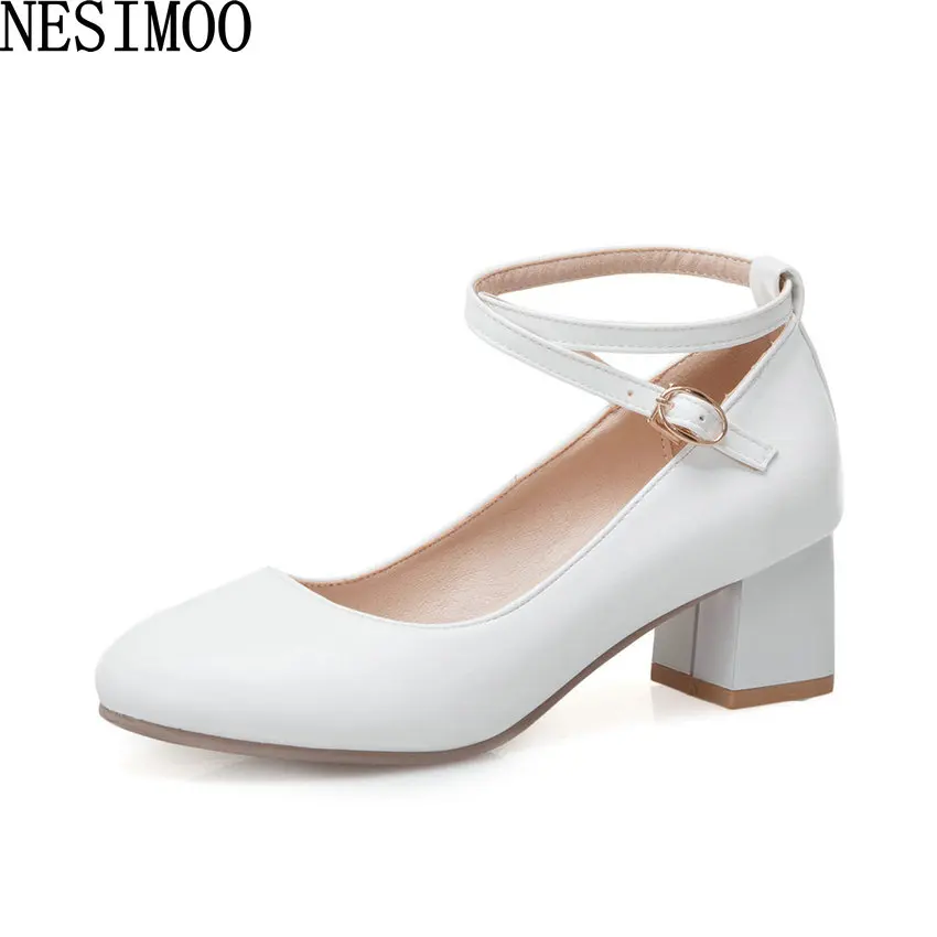 

NESIMOO 2019 Women Shoes PU leather Med Heel All Match Leisure Spring Autumn Round Toe Basic Sweet Style Casual Solid Size 34-43