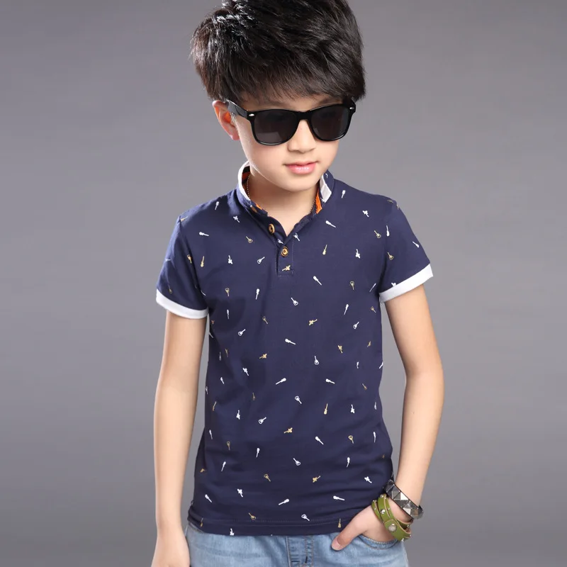 Новая футболка для мальчиков летняя хлопковая футболка высокого качества с принтом для мальчиков футболка с надписью «GARCON» 6T019 - Цвет: Синий