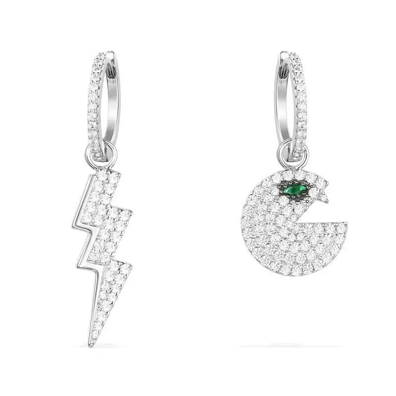 

Famous Brand 925 Sterling Silver cz Asymmetric Lightning and Pacman Earrings for Women gilrs pac-man october Monaco Jewelry