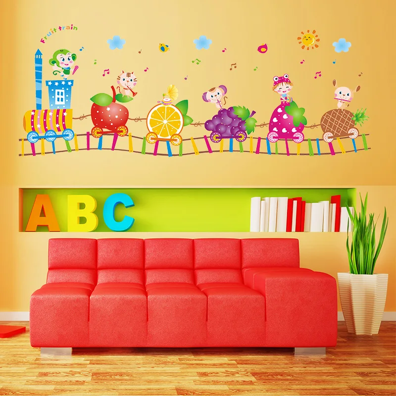 Мультфильм фрукты наклейки на стену поезд для детской комнаты детская спальня