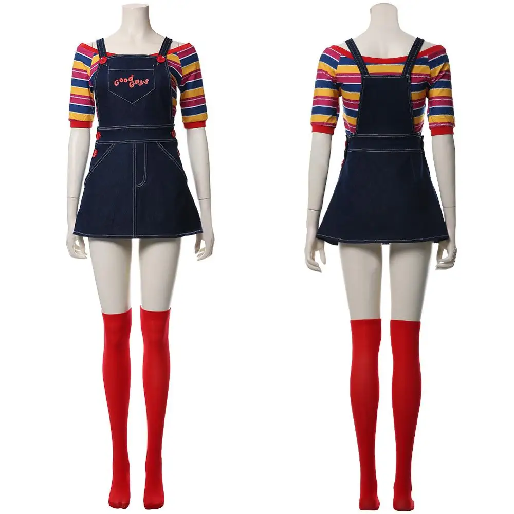 

Horror Movie Child's Play Chucky Cosplay Costume Adult Dress Full Sets for Women Girl Halloween Carnival Party