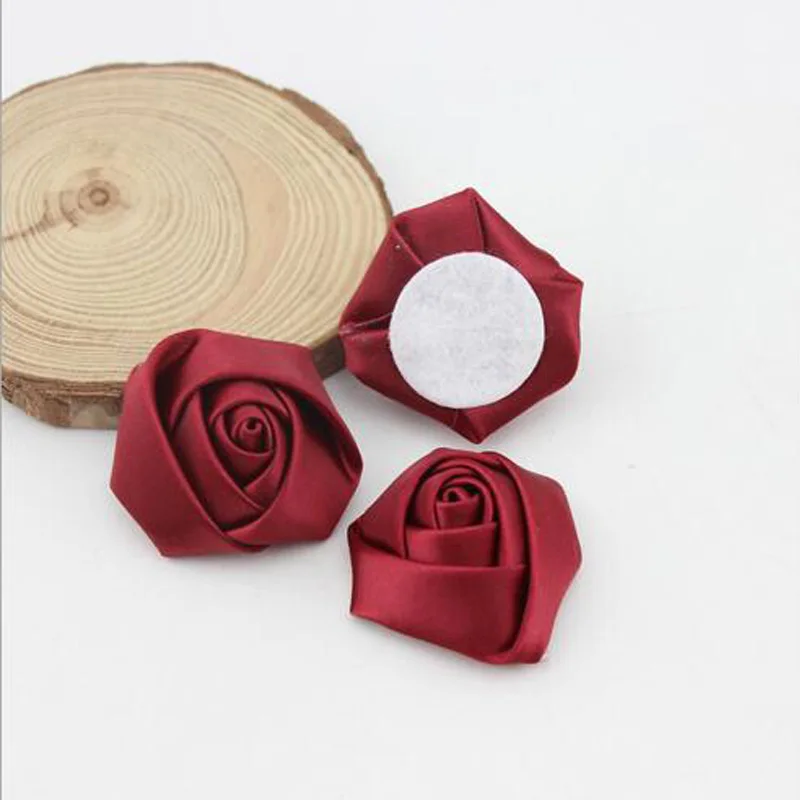 

A Bag 20Pieces Handmade Diameter 3.5Cm Satin Rose Ribbon Flowers DIY For Make Wedding Bouquet Flower Accessories