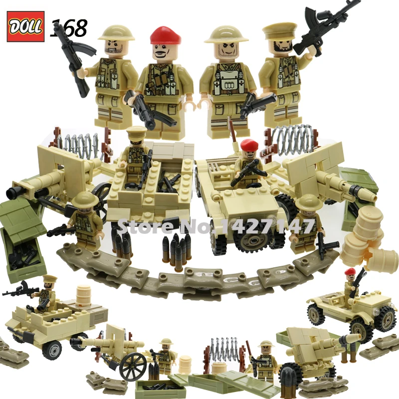 

WW2 army soldiers military minifigures building bricks with weapons and guns enlighten blocks educational toys for children