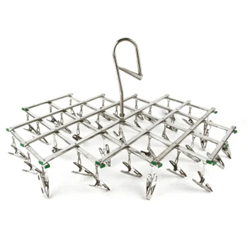 

35 Pegs Folding Rack Clamp Home Portable Laundry Clothes Hanger Clips Underwear Socks Drying Windproof Stainless Steel Durable
