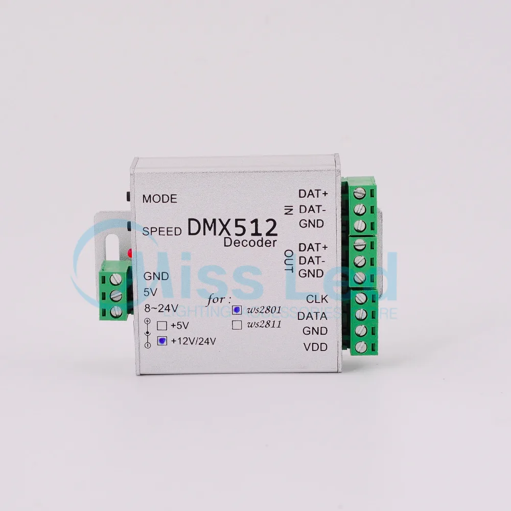 

Wholesale DMX Controller DMX512 for WS2801 DC 12V/24V Pixel LED Strip Light SPI Converter 512 Output Max 170 Pixels