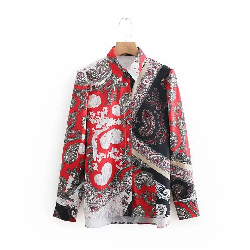 

Summer Women Tops Women Printed Floral Casual Full Sleeve Plain Weave Vintage Loose Female Shirts