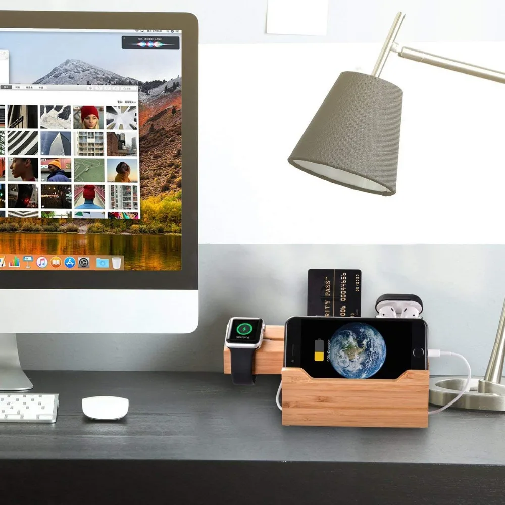 Wooden Mobile Phone Holder Porous Usb Charging Bracket Charging Dock For Smart Phones