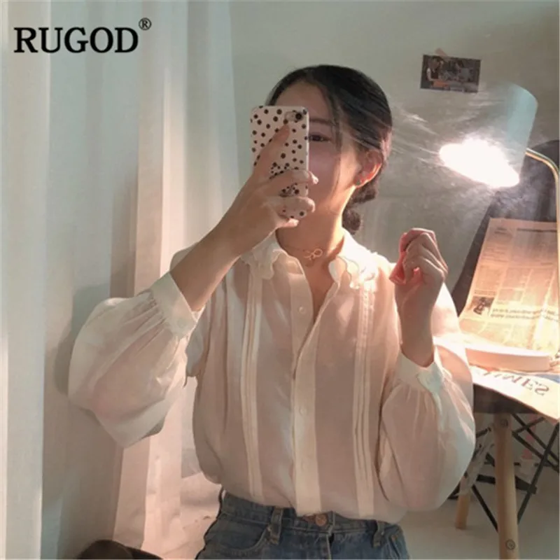 Женская однотонная блузка RUGOD белая офисная с отложным воротником повседневная