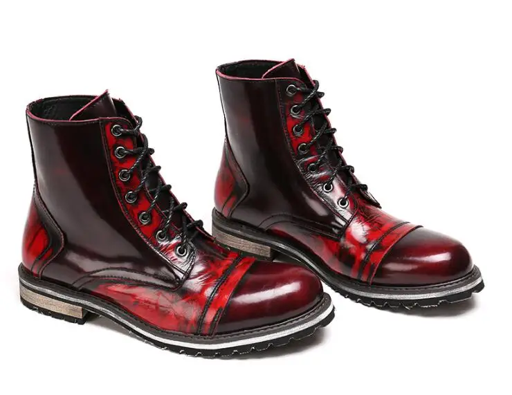 Роскошные брендовые кожаные итальянские ковбойские сапоги Вестерн; обувь в стиле милитари в стиле панк; мужская обувь на плоской подошве с круглым носком; обувь на шнуровке; большие размеры 47 - Цвет: as picture