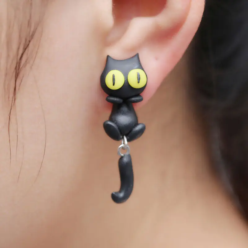

1 pair New Design Handmade yellow eyes Cute Cat Stud Earring Fashion Jewelry Polymer Clay Cartoon 3D Animal Earrings For Women