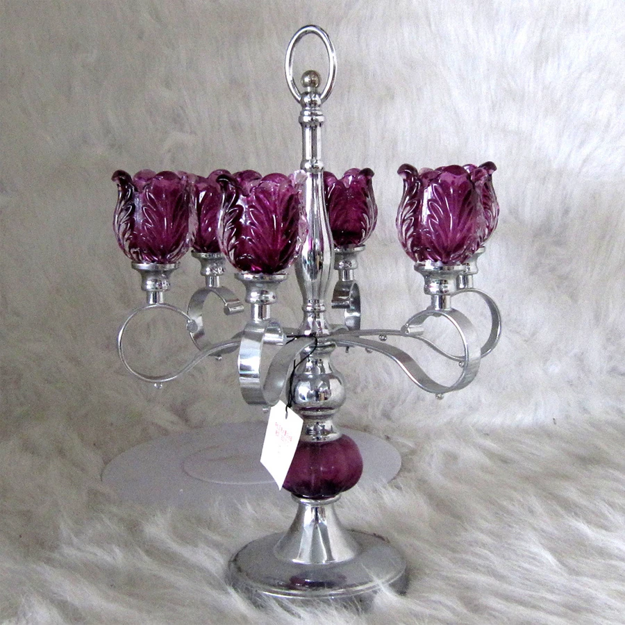 European style iron purple crystal candlestick hotel restaurant living