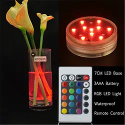 (50 шт./лот) погружные Водонепроницаемый 10 LED RGB Multi Цвет Свадебные ваза База свет с пульта дистанционного управления для центральные